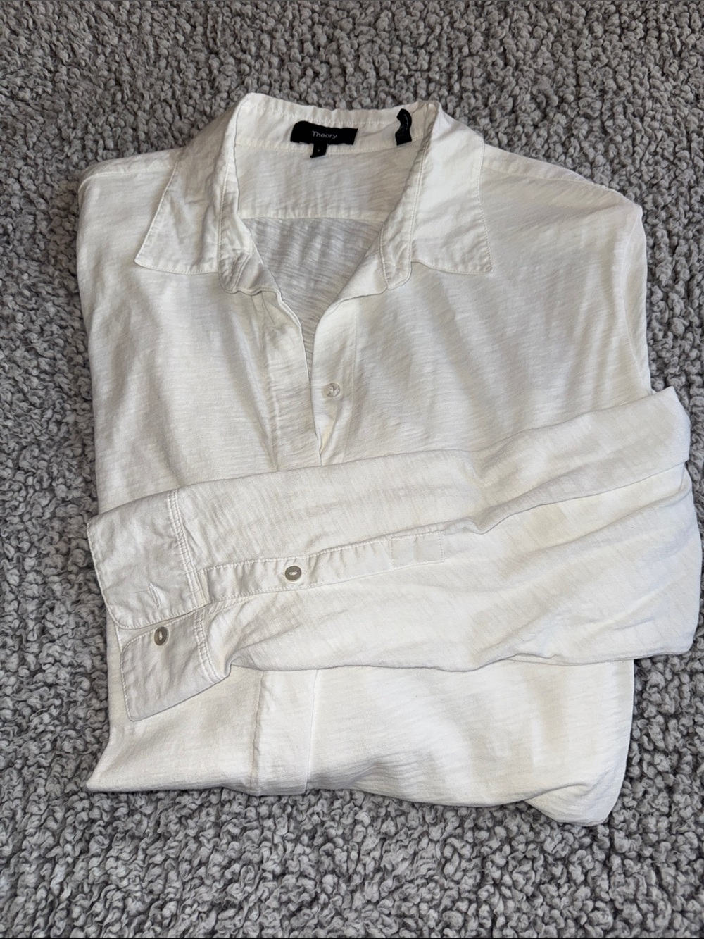Theory White Jersey Cotton Long Sleeve Button-Down Shirt